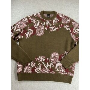 Twenty Montreal Mens Floral Jacquard Wool Blend Sweater Olive Green L 2250